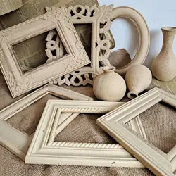 2Pcs Decorative Furniture Parts Carved Wood Photo Frames Modern Mirror Frame