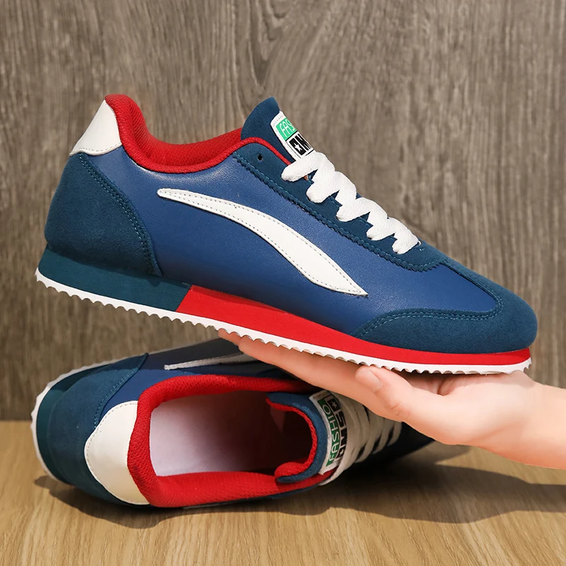 Zapatillas de deporte clásicas de cuero para hombre, zapatos deportivos de moda, zapatillas atléticas de diseñador, zapatos para correr, azul, gran