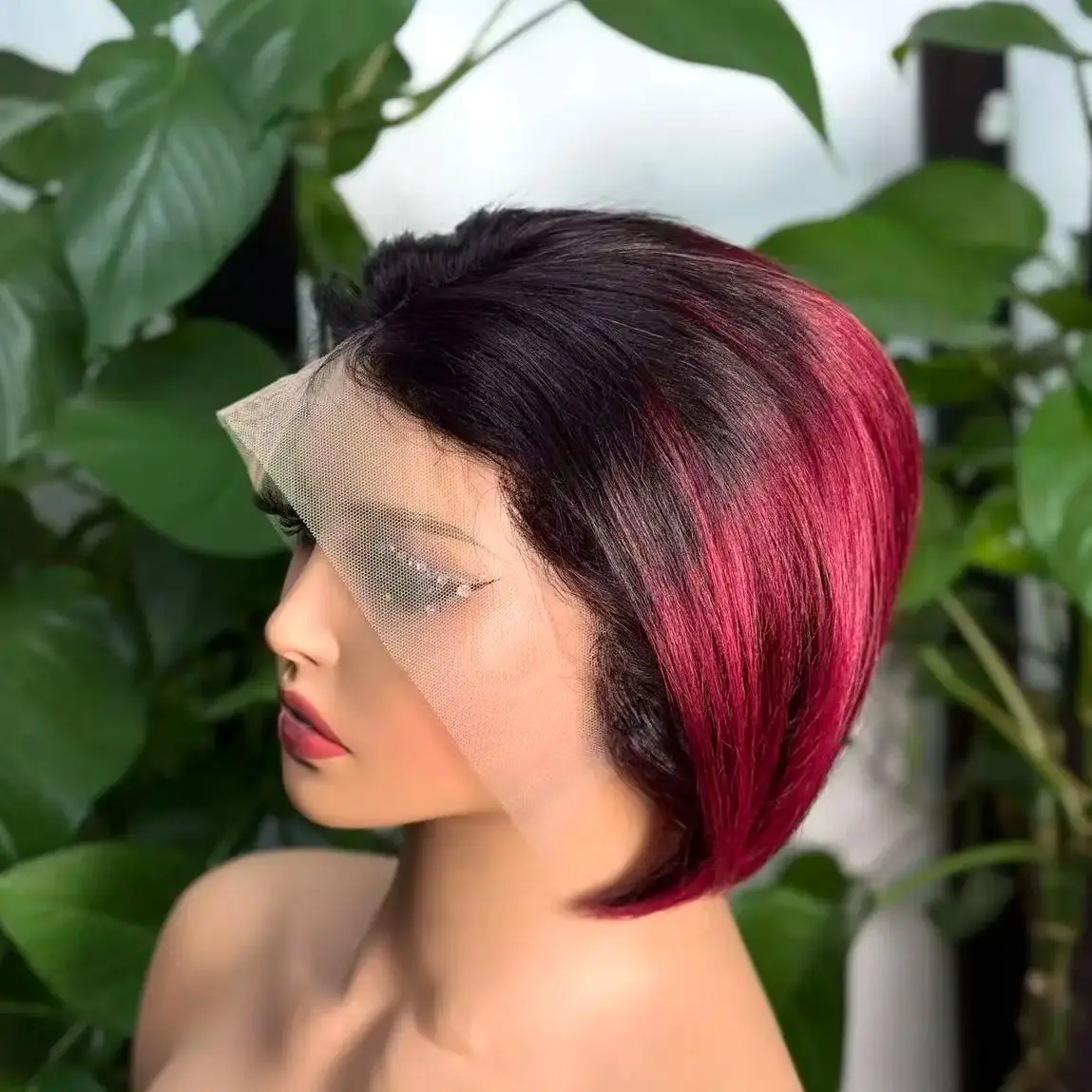 

Малайка бордовый прямой парик с стрижкой пикси, короткие парики из натуральных волос 13X4, прозрачный фронтальный парик из натуральных волос для женщин