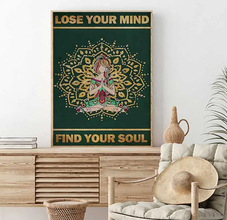 Yoga Poster - Where Focus Goes Energy Flows Poster, Vintage Yoga Girl Wall Art, Namaste Chakra Poster, Hippie Soul Print