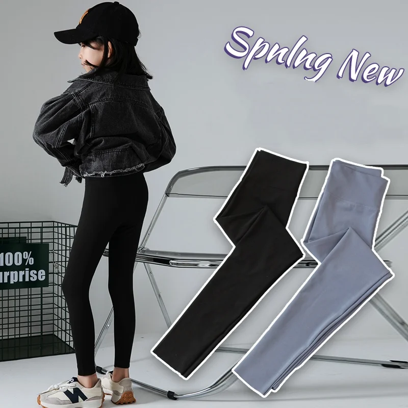 

Autumn Solid Kid Leggings Girl Thin Tights Sweatpants 3+y Child Casual Ankle Length Pants Spring Toddler Skinny Cropped Trousers