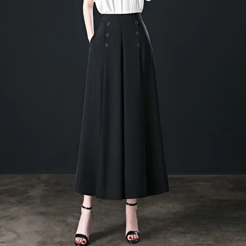 Wide leg Pants for Wome New Spring and Summer High Waisted Middle-aged Women Pants Nine Point Skirt Pants Swinging Pants Fat mm