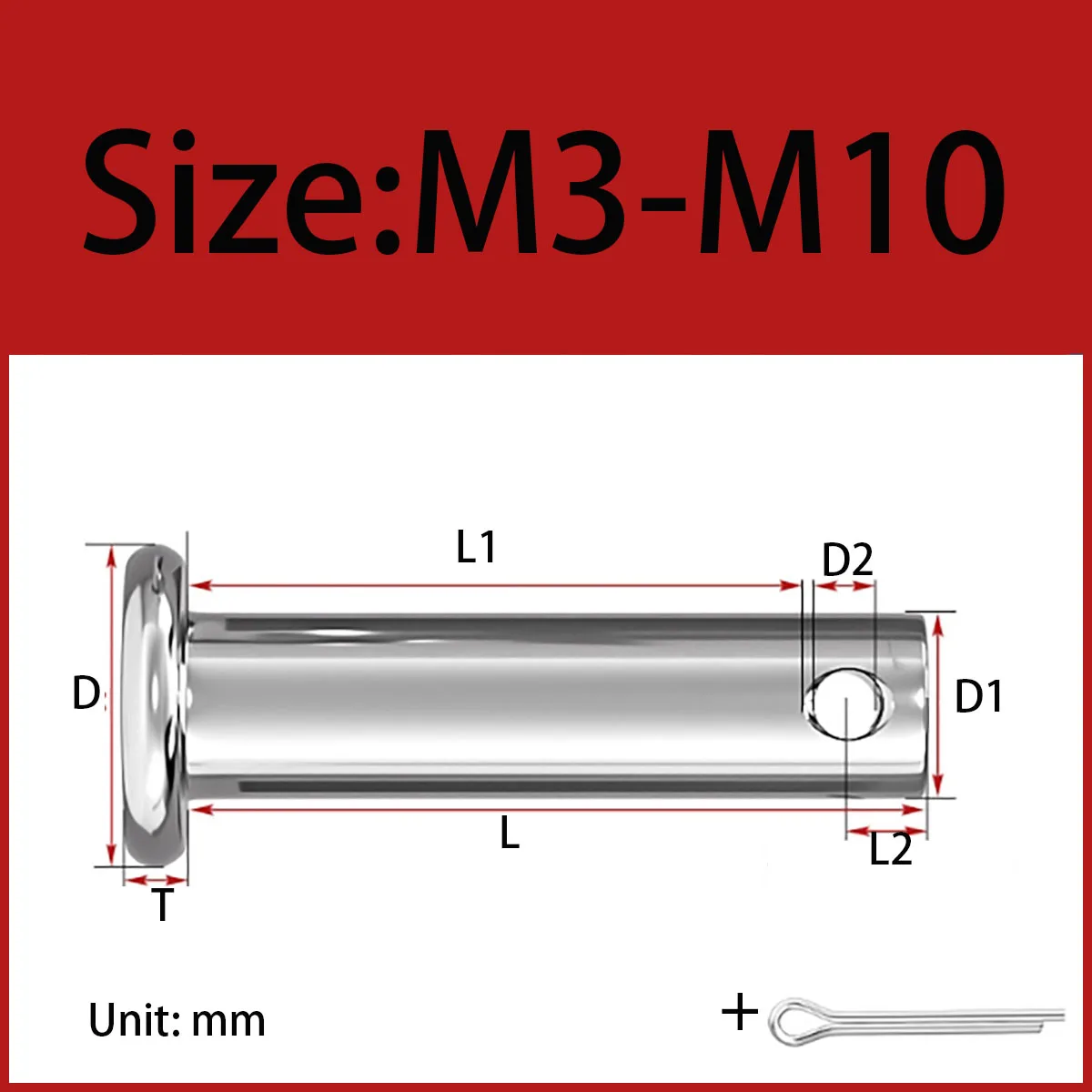 M3-M10/304 stainless steel flat head perforated cylindrical pin shaft and split pin combination set cylindrical positioning pin