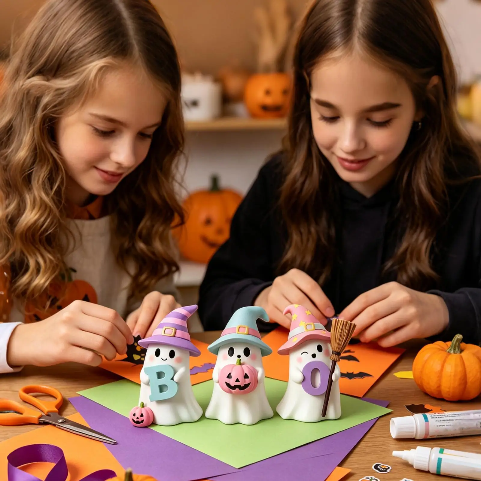 Halloween Ghost Figurines 3 Piece Holiday Resin Holiday Tiered Tray Statue Cute Ghost Figurine For Desk Home Party Bedroom