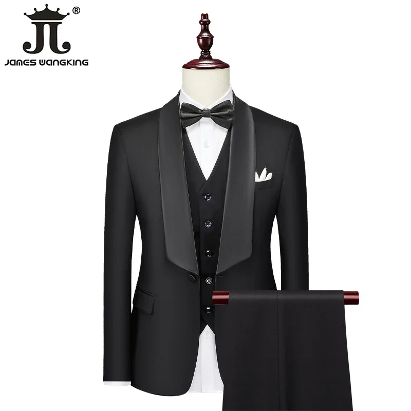 (Jacket+Vest+Pants) New Suit Men\'s Suits Prom/Party Tuxedo Groom Wedding Dress Fashion Korean Slim 3-Piece