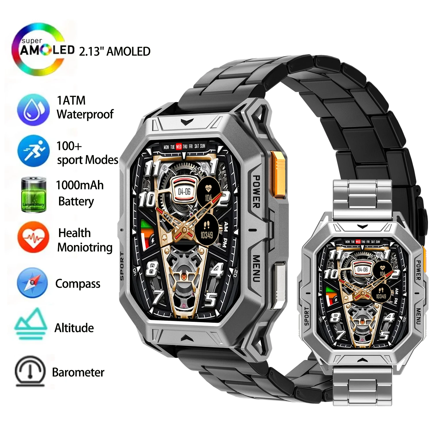 X1pro Smart Watch 1000mAh Battery Men Watch Compass Altitude Air Pressure 1ATM Waterproof BT Call Outdoor Sports Smartwatch