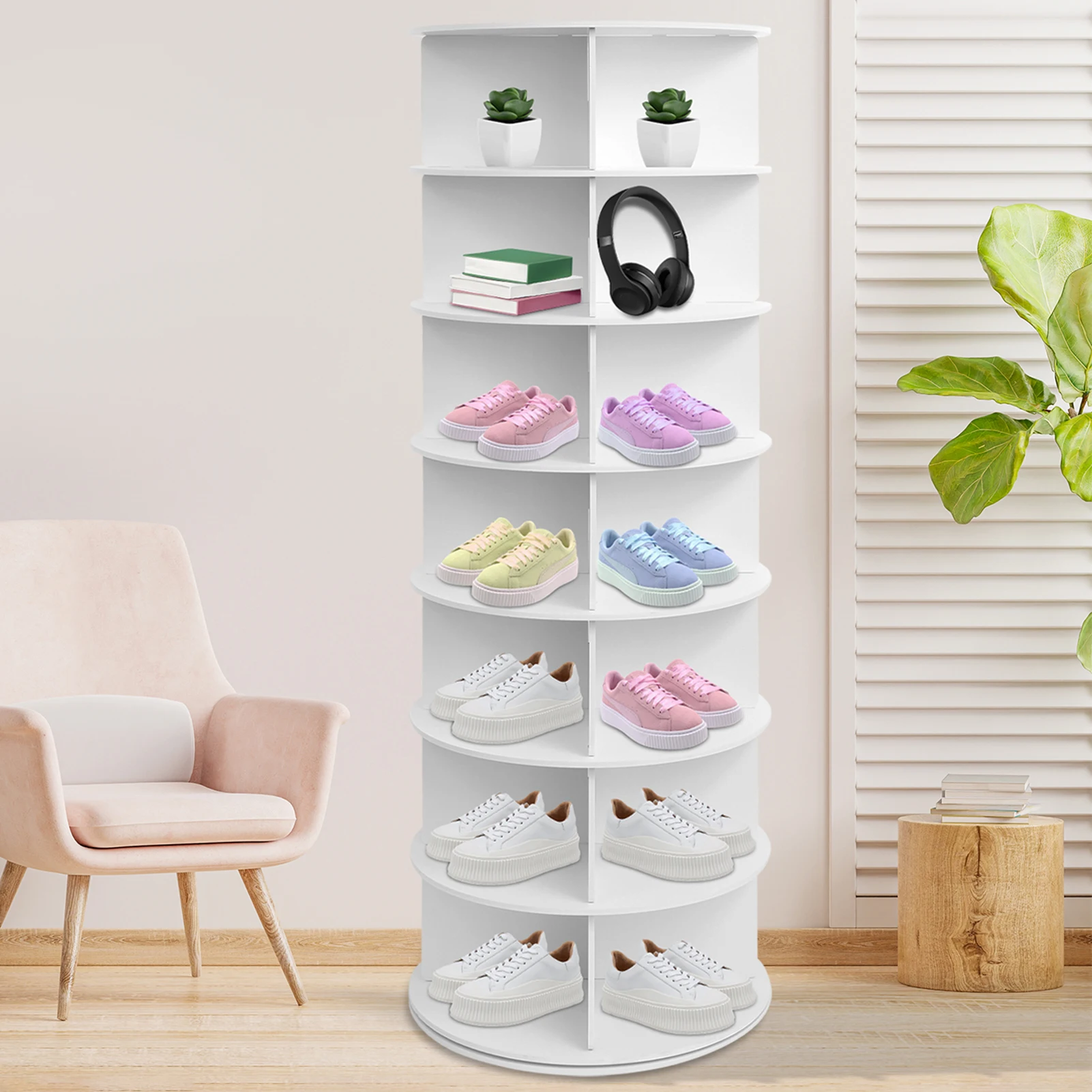 

Rotating Shoe Rack 7 Tier Organizer, Shoe Tower Storage Lazy Susan, Revolving Rack 360
