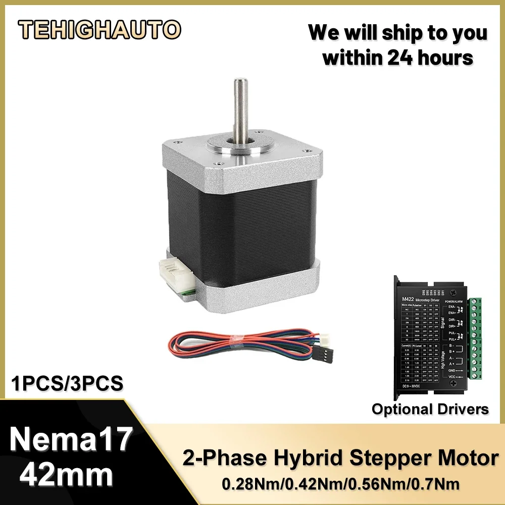 Nema17 Open-loop Stepping Motor 2PH 42mm 4-Lead 1.80 Step Angle 0.28/0.42/0.56/7Nm Driver Kit for CNC Extruder 3D Printer Motor