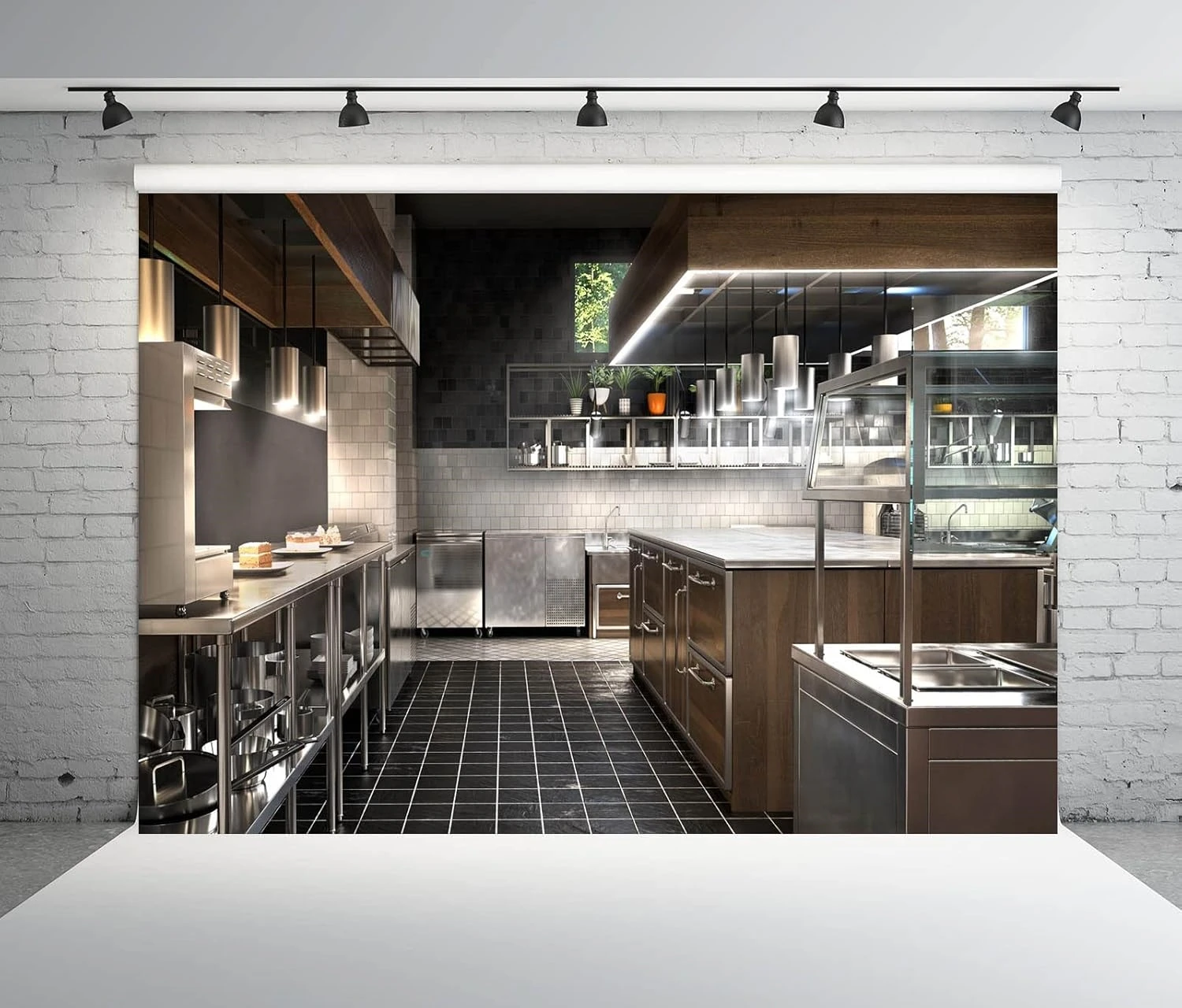 Modern Kitchen Luxury Bright Restaurant Equipment Cooking backdrops computer print wall Photography Studio Backgrounds