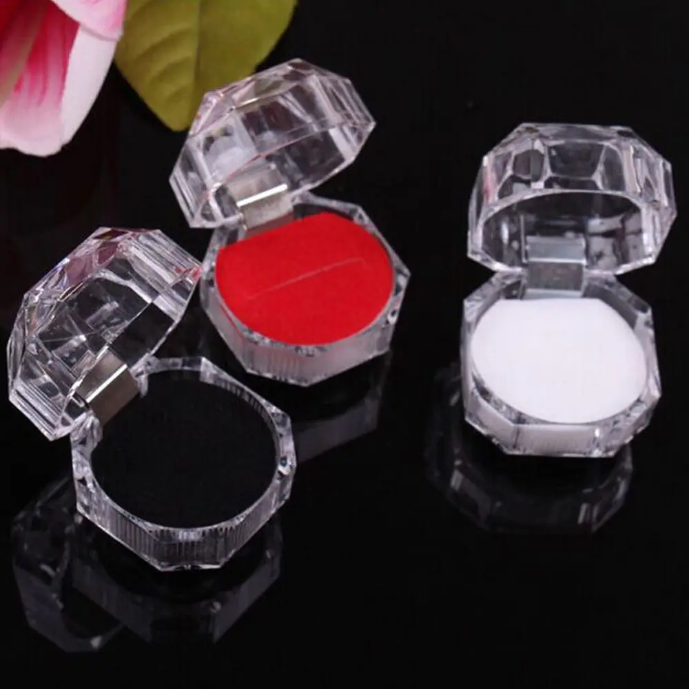 Nice Beautiful Ring Box Clear Crystal Jewelry Box Organizer Earrings Brooch Storage Display Case