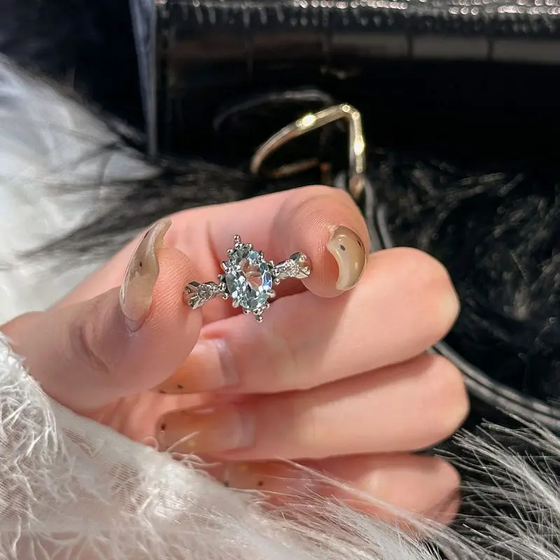 925 Sterling Silver Delicate Oval Natural Aquamarine Ring Tiny Gemstones Wedding Bridal Engagement Finger Band Women Jewelry view 3