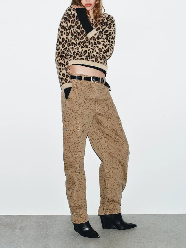 2025 inverno nova camisola de malha feminina animal impressão efeito pele artificial versátil longo sve redondo ne ort casaco sle