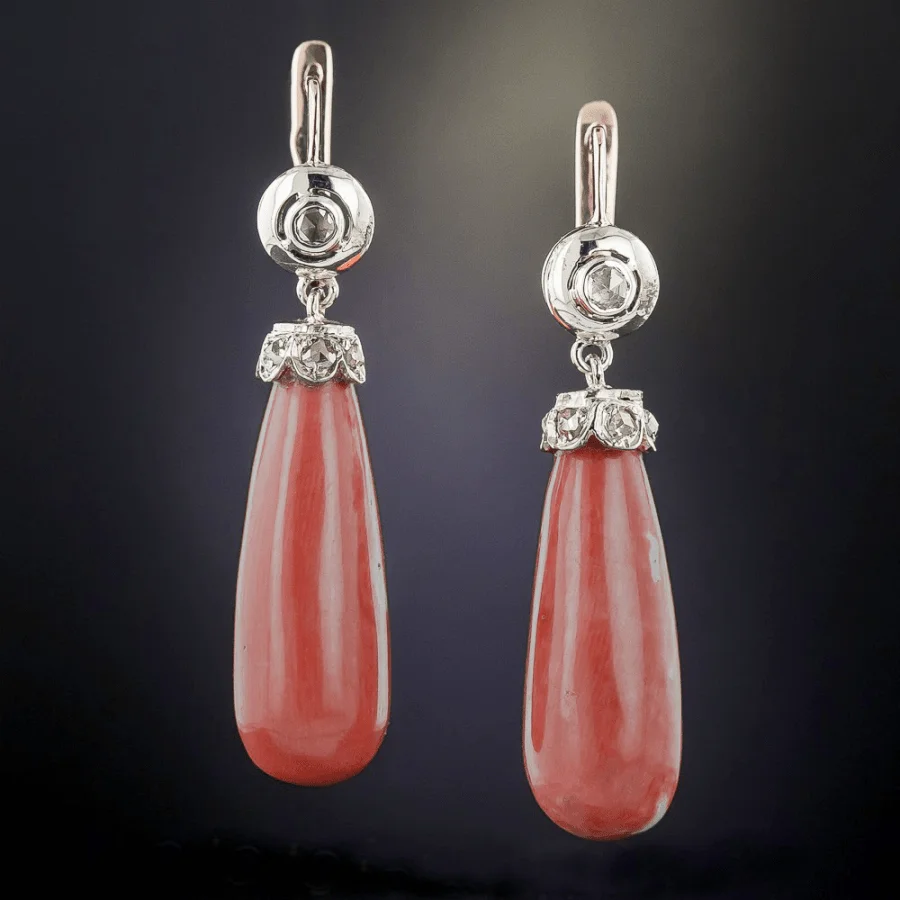 Vintage, exquisito, hermoso, compacto, con incrustaciones de piedra de coral rojo circón brillante, pendientes de mujer, accesorios para fiesta de boda
