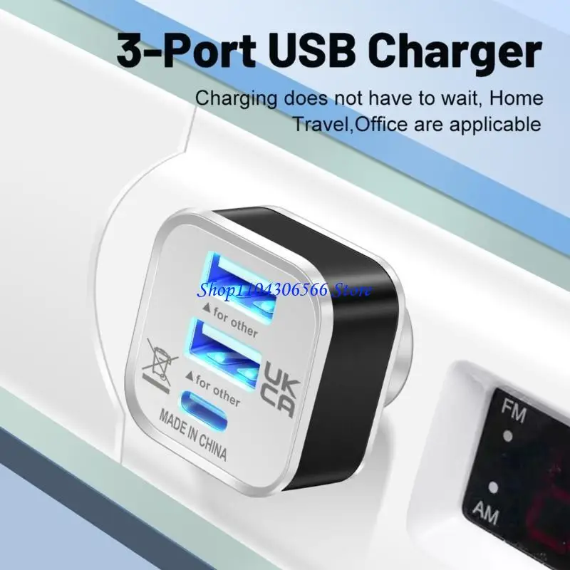 02DD Car USB Charging Extender 3 Port Extended USB Splitter Extender Accessories