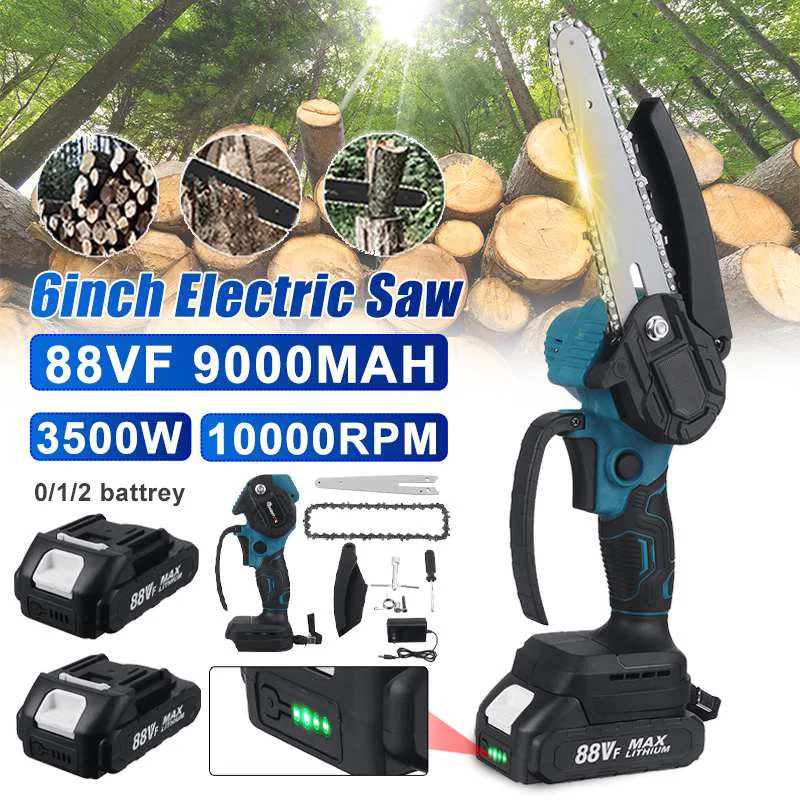 

3500W 6 Inch Mini Electric Chainsaw Rechargeable Garden Logging Pruning Saw Woodworking Cutter Tool For Makita 18V Battery