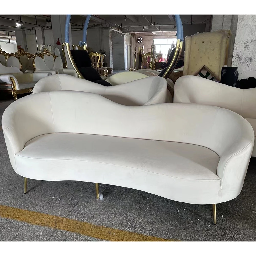 Popular Modern Furniture White Velvet with Metal Legs Two Seater Sofa Living Room Furniture