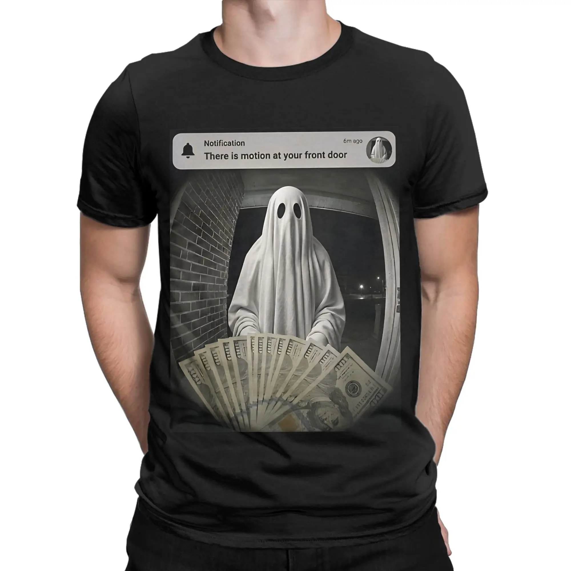 Spooky Ghost Motion Front Door Alert Humor Merch Unisex T Shirt Pure Cotton Tee Printed  T-shirt Clothing