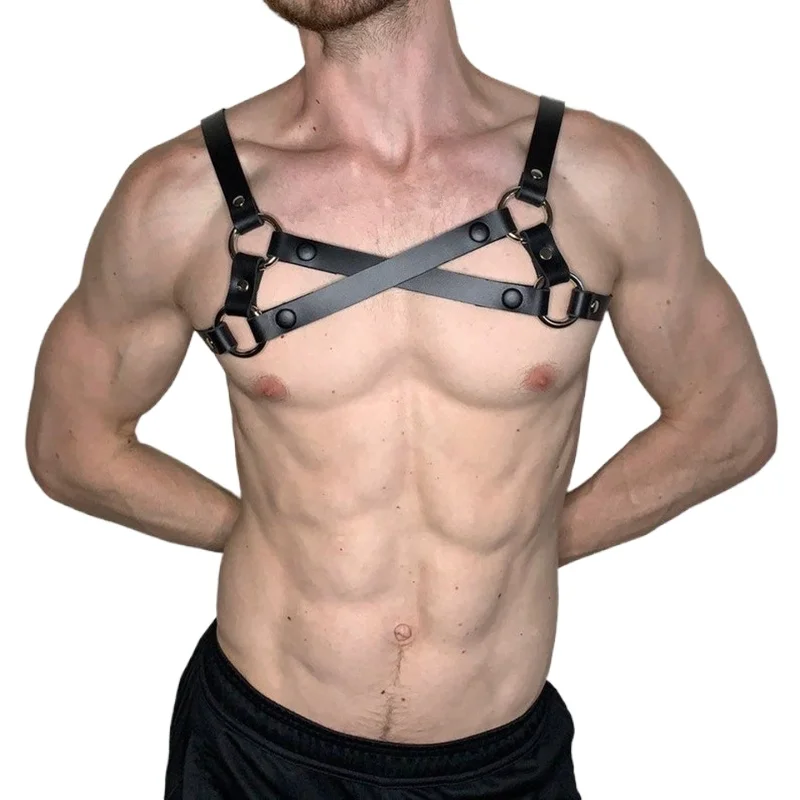 Sexy Cosplay Tops Straps for Sexual Man BDSM Harness PU Leather Fetish Gay Lingerie Erotic Body Cage Chest Sex Costumes Clubwear