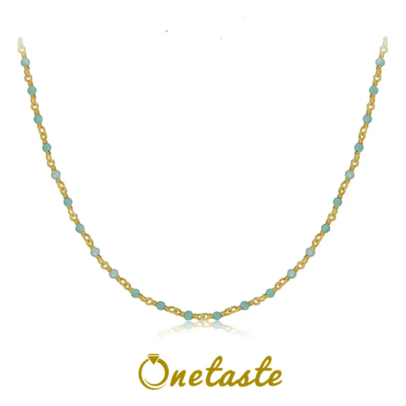 

Natural Amazonite S925 Silver 18K Gold Chokers Necklace For Women Green Stone Minimalistic Chic Chain Necklaces 2024 New Gift