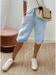 Pantaloni medi estivi 2024 pantaloncini elastici tascabili in tinta unita da donna pantaloncini sportivi moda Casual pantaloncini da spiaggia in cotone