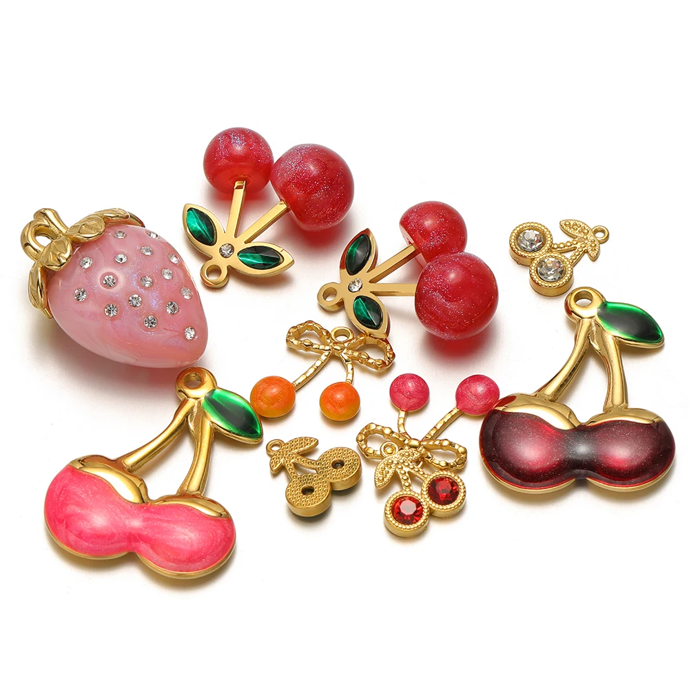 5 Stück Edelstahl-Emaille 3D-Früchte-Anhänger (Erdbeere, Kirsche) für DIY-Schmuckherstellung, Niedliche Anhänger für Halsketten, Armbänder und Ohrringe – Detail 5