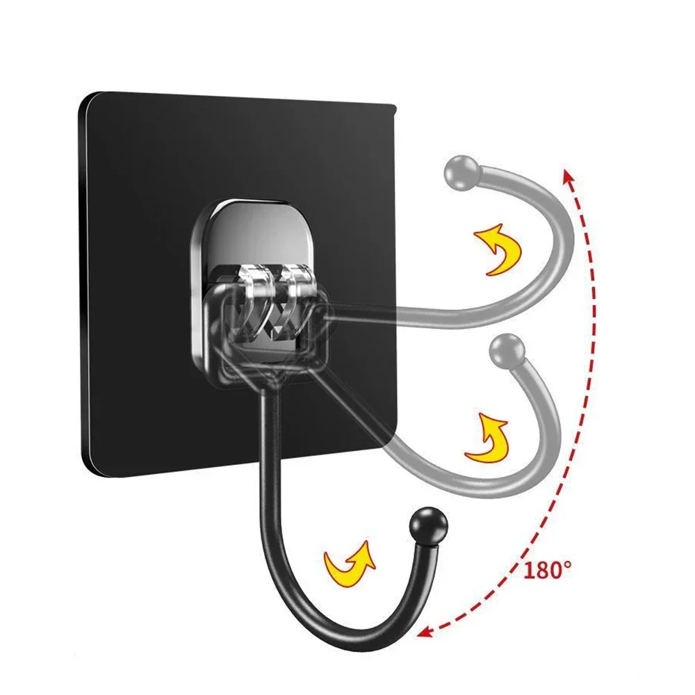1-12pcs Self Adhesive Hooks Rotating Waterproof Strong Hook Holder Wall Door Storage Hanging Hooks Kitchen Bathroom Organizer