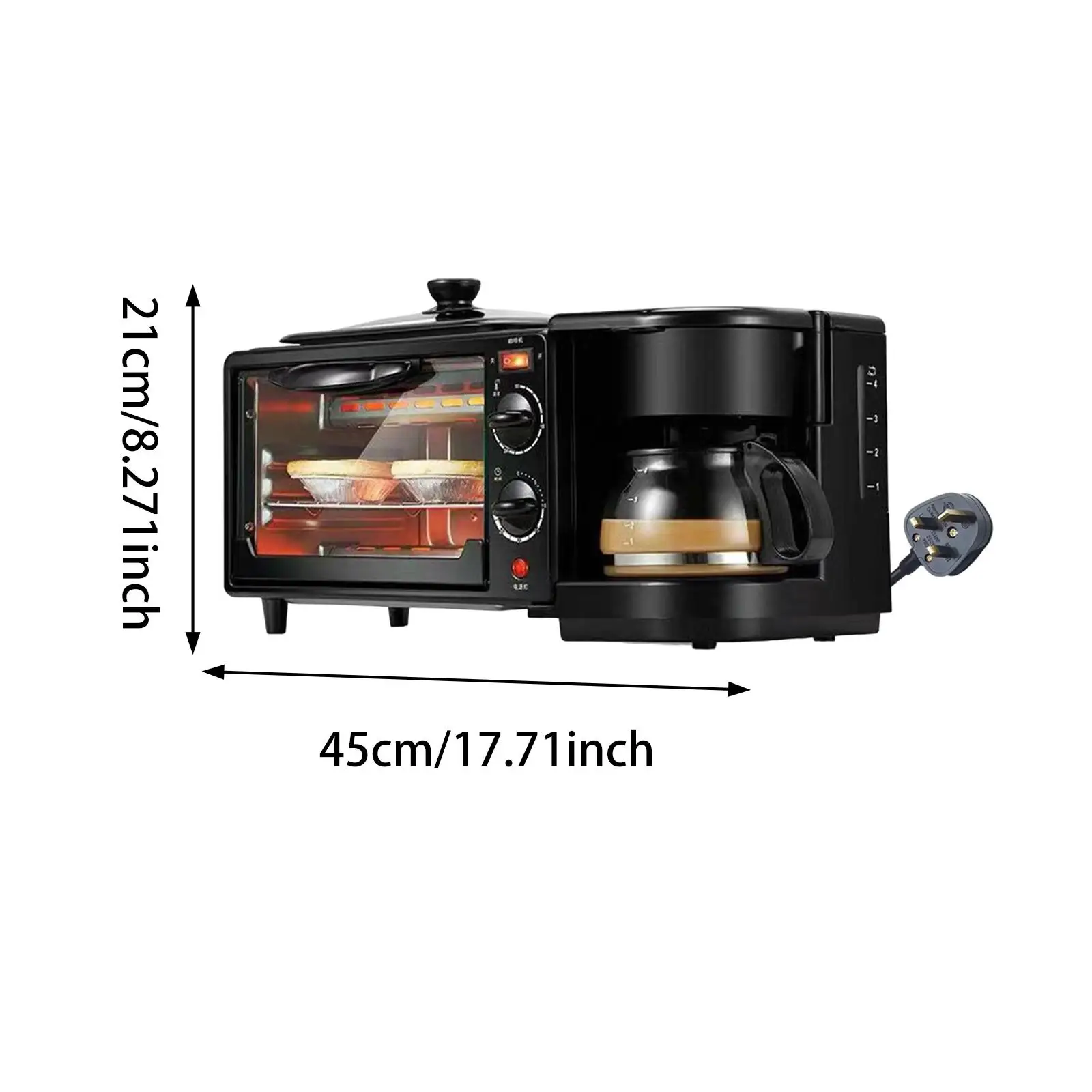 Electric Breakfast Center Machine 3 in 1 Coffee Maker Toaster and Frying Pan for Quick Morning Meal Preparation