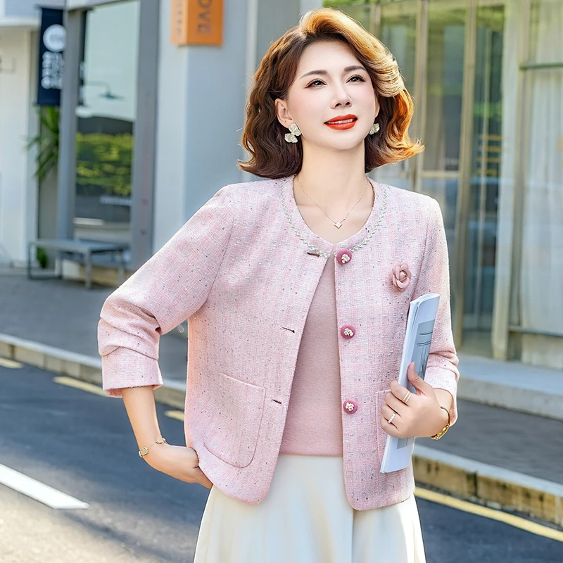 Tweed Fashionable Long Sleeved Small Fragrant Style Jacket For Women Single Breasted Patch Pockets Elegant Chic flower Coats