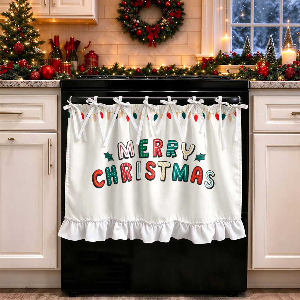 1PC Christmas Tie Up Kitchen Curtain, Colorful Merr, Digital Print, Kitchen Dining Room Cafe Office, Home Decor Window Treatment