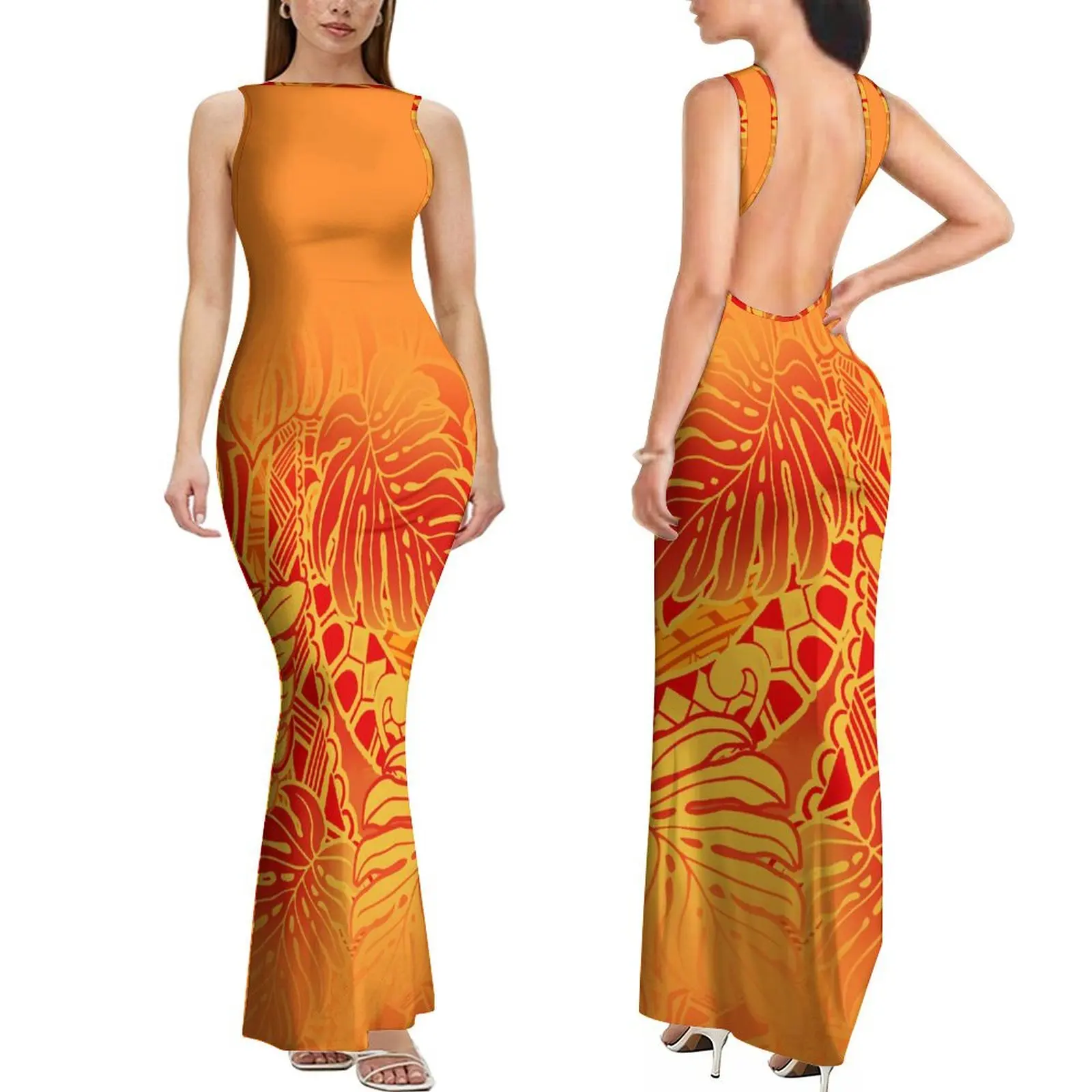 High Quality Custom Sleeveless Backless Ladies Dresses Elei Tribal Print Womens Sexy Bodycon Long Maxi Dress Samoan Prom Dress