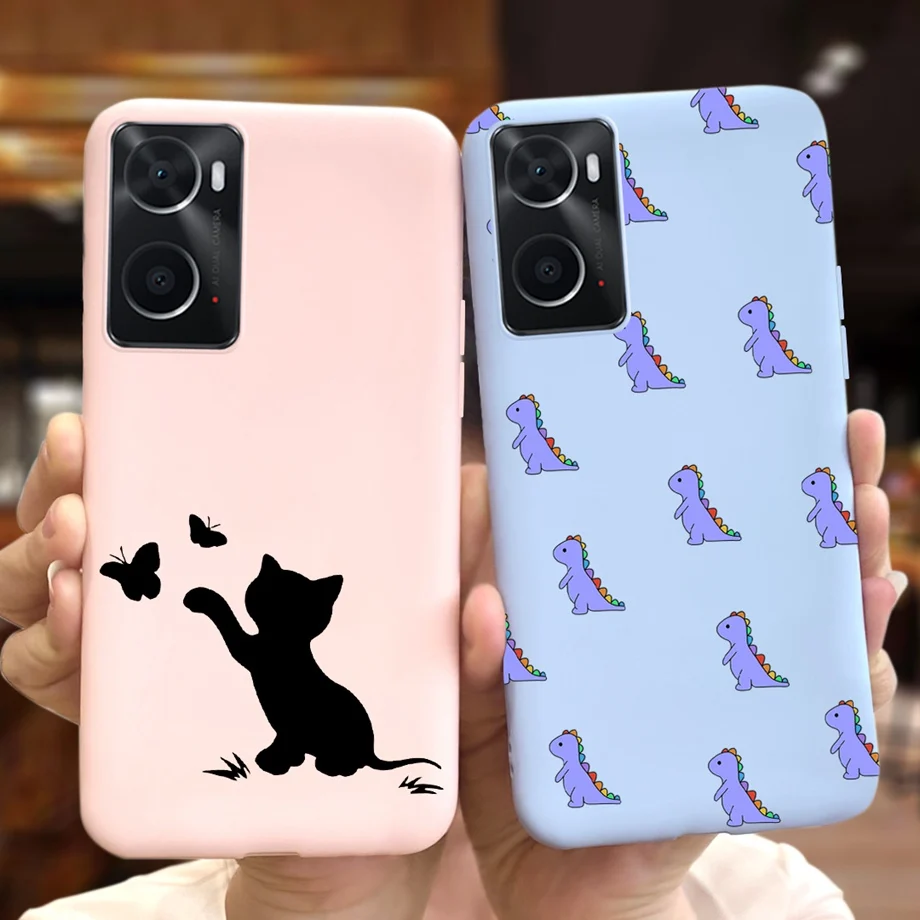 For Oppo A76 4G Case Oppo CPH2375 Back Cover Matte Candy Soft TPU Silicone Phone Cases Coque Fundas OppoA76 Housing Dinosaur Cat