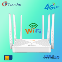 TIANJIE 300Mbps 4G Wifi router SIM card wireless modem LTE Wi-Fi bridge 5dBi 6 external antenna network WAN/LAN router.