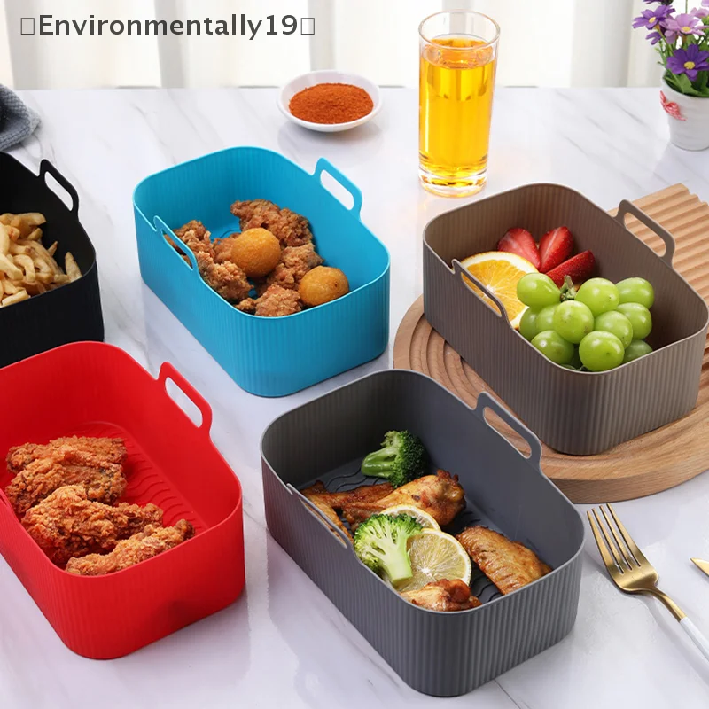 Envienvienviair Fryer silikon liner dapat digunakan kembali persegi panjang Airfryer memanggang Oven nampan mesin cuci piring aman keranjang aksesoris peralatan dapur