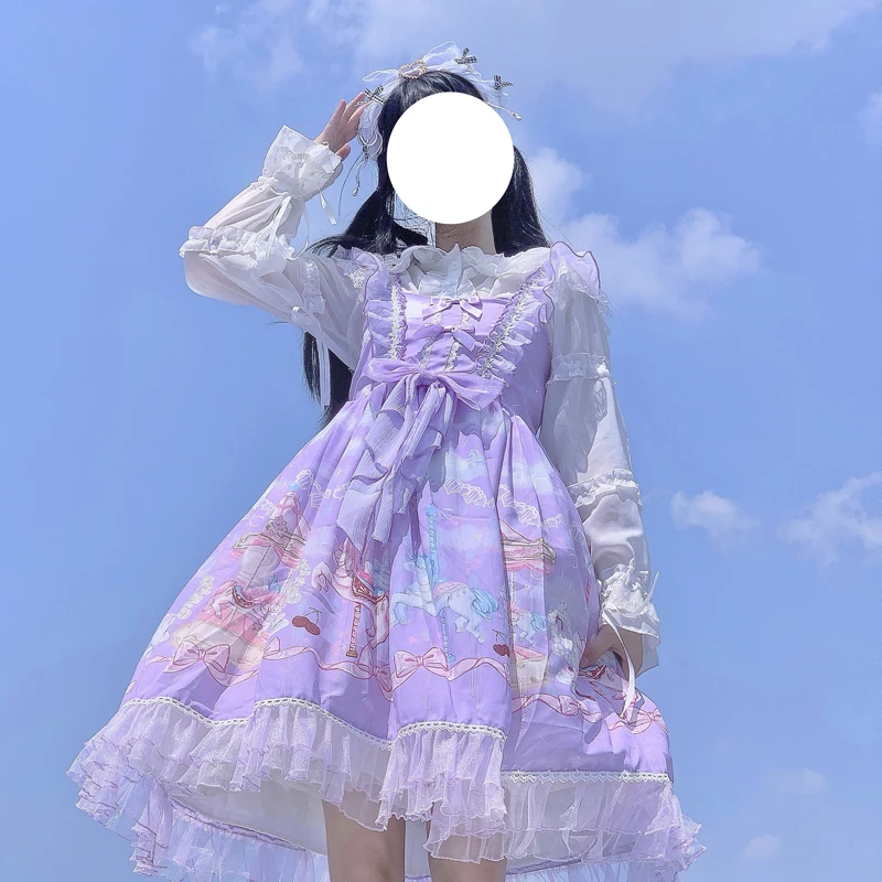 Abito giapponese dolce Lolita Jsk donna Kawaii Cartoon Jsk Party abiti senza maniche con cinturino Girly Cute Lace Bow Princess Vestidos