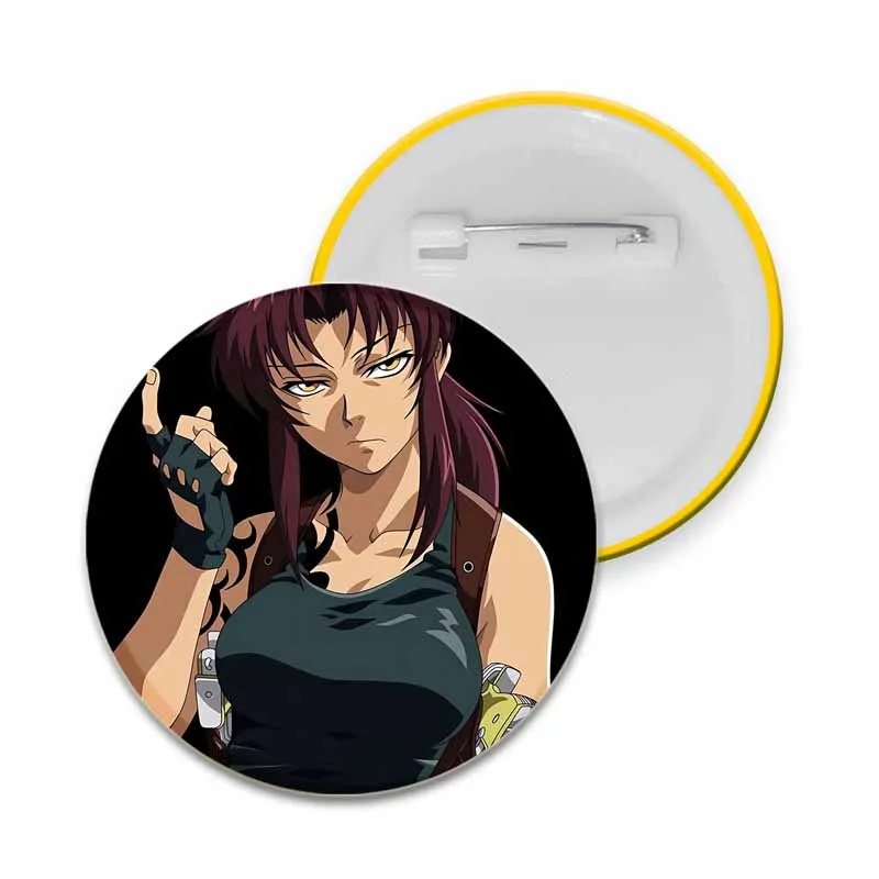 58mm Anime Black Lagoon Creative DIY Badge Tinplate Plastic Pins Button Brooch for Backpack Decoration Accessories Jewelry Gifts