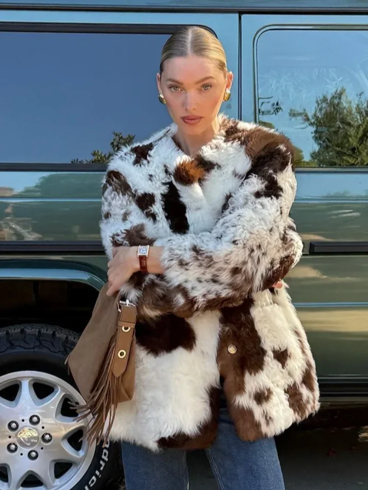 سترات قصيرة من الفرو الصناعي بطبعة الفهد معطف نسائي فاخر بأكمام كاملة وصدر واحد أنيق للسيدات ملابس خارجية شتوية دافئة