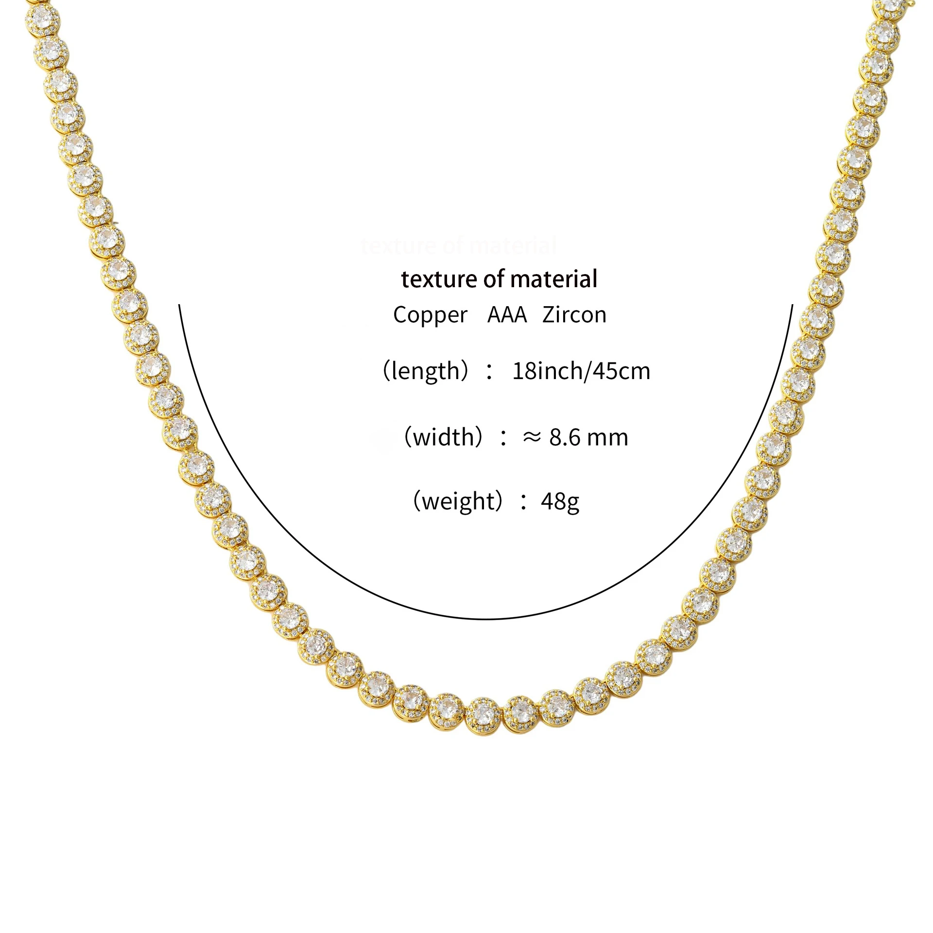 Fashionable and Personalized Necklace Hip Hop AAA+Zircon Necklace Round Cuban Chain Street Trend Rap Neck Chain