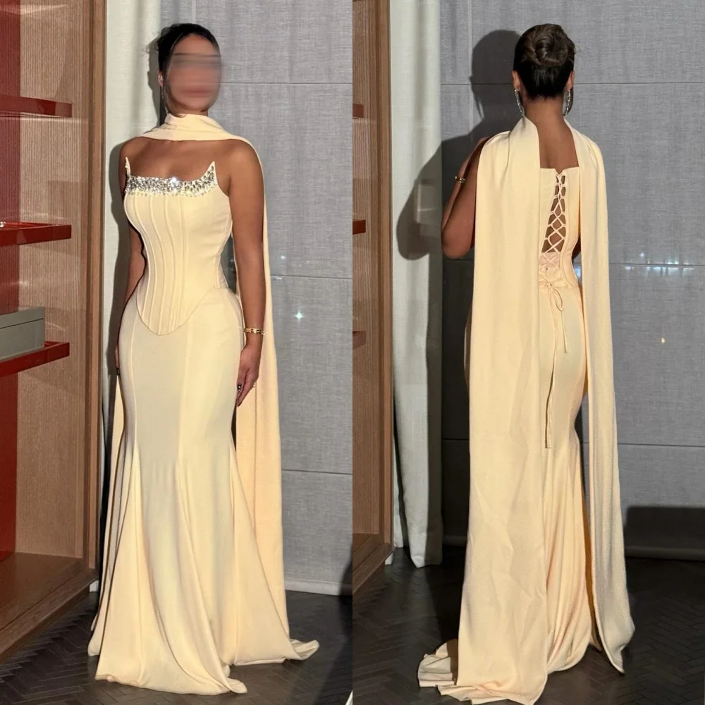 

Customized Exquisite Classic Jersey Rhinestone Pleat Ruched Mermaid Strapless Long Dresses Evening Dresses Sizes Available Retro