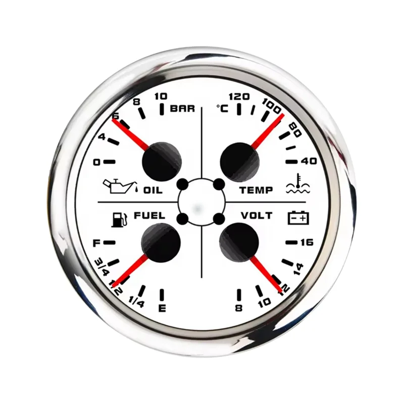 

A11M-85Mm 4-In-1 Multifunction Gauge With 0-190Ohms/240-33Ohms Fuel Level Gauge Water Temp Oil Press Voltmeter