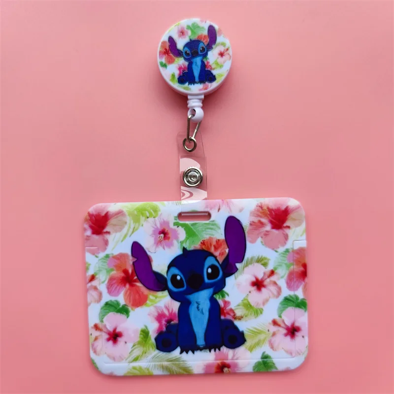 Disney stitch titular do cartão clipe retrátil fivela horizontal crachá cartão carretel titular médico enfermeira clipes de cartão pendurar certificados