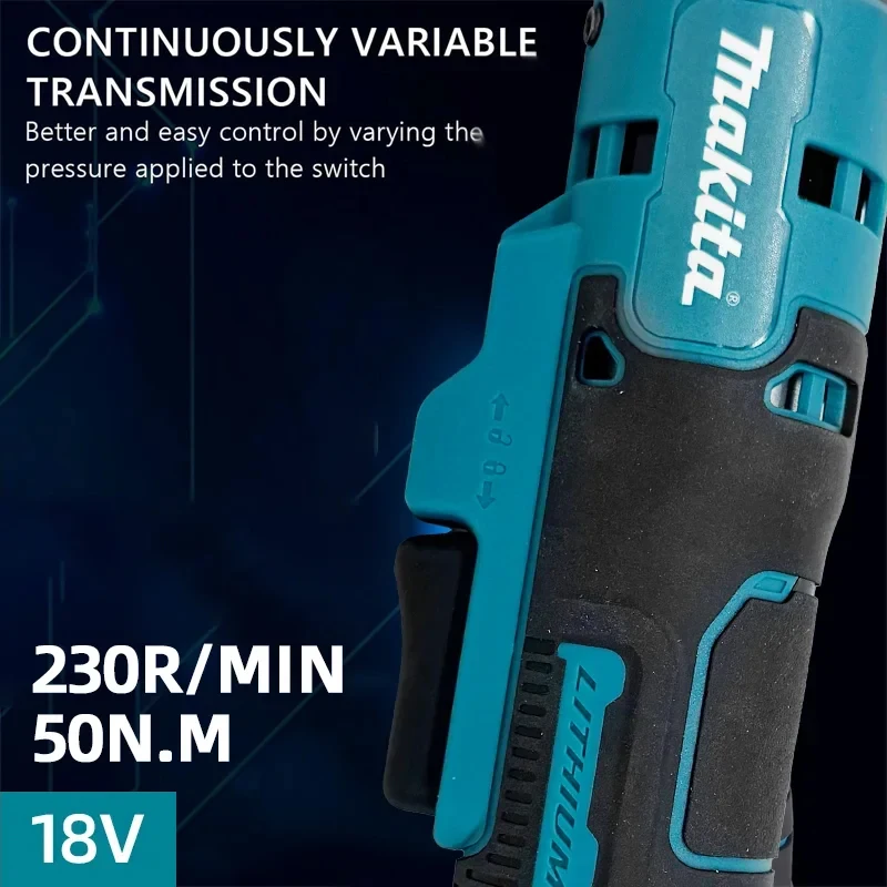 🔋 Makita-llave de ángulo recto con trinquete sin escobillas, controlador inalámbrico de velocidad Variable, herramientas eléctricas LED, 18V, 3/8 pulgadas