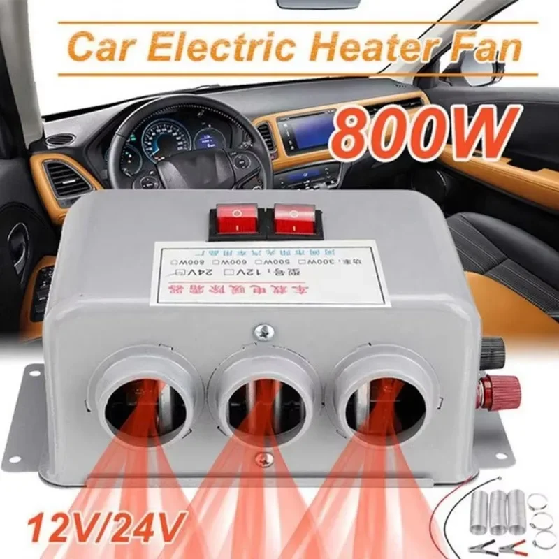 Car Heater Fan 12V/24V 800W Auto Van Heating Fan Windshield Defroster Air Heater 3 Ports for RV Motorhome Trailer Trucks Heaters