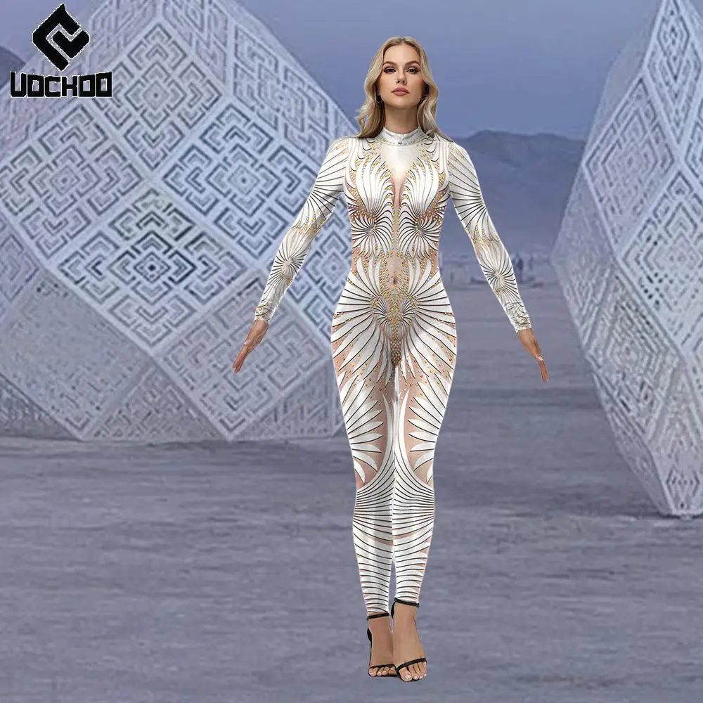 

Music Festival Jumpsuit for Women Desert Carnival Party Cosplay Costume Fashion Pattern Bodysuit Burning Man Zentai Clothes
