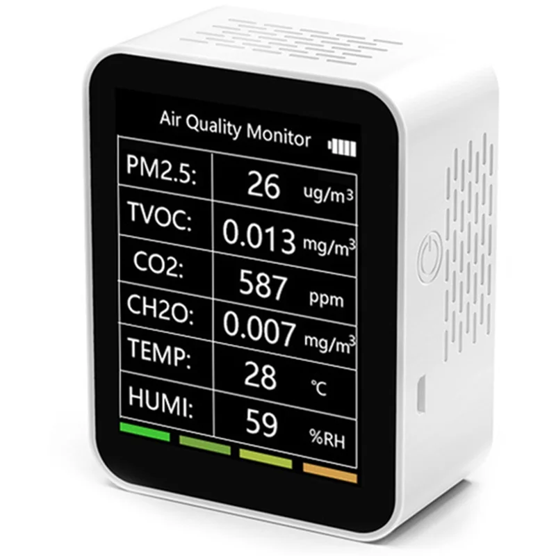 

6 in 1 Air Quality Detector PM2.5 TVOC CO2 CH2O Temperature Humidity Monitor Intelligent Multi Detector White