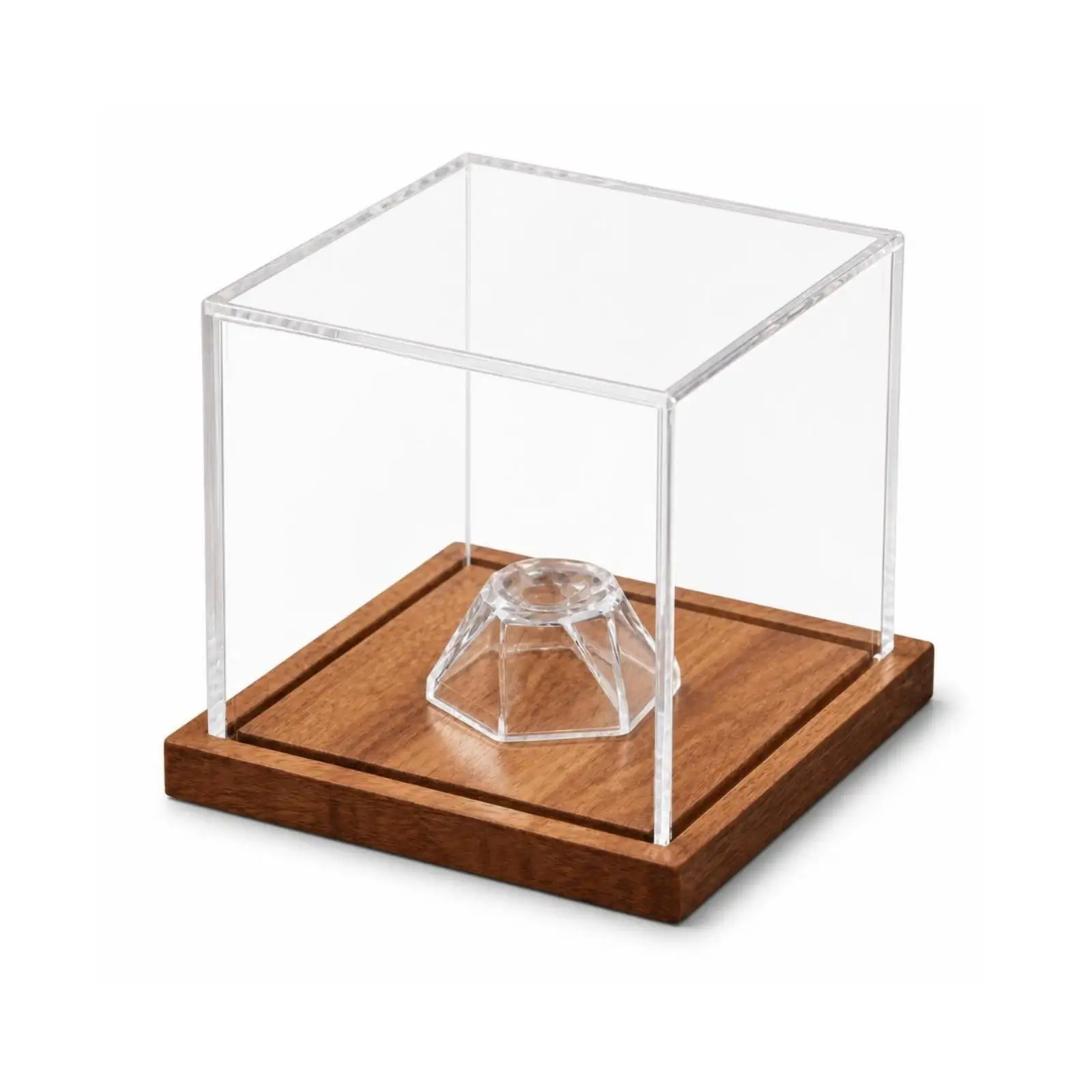 Compact Acrylic Showcase with Walnut Wood Foundation for Memorabilia Protection