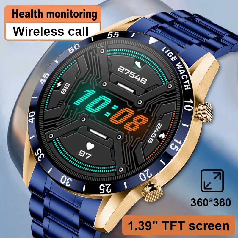 

LIGE New Bluetooth Call Smart Watch Men Heart Rate Monitor Luxury Steel Sport Fitness Smartwatch IP67 Waterproof For Android iOS