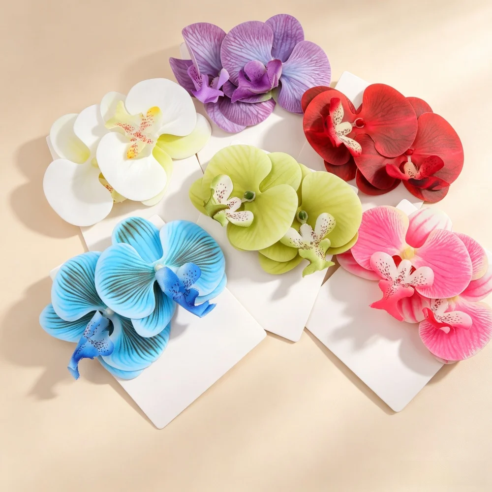 6Pairs Large Artificial Phalaenopsis Orchid Stud Earrings For Women Boho Tropical Beach Floral Mix Jewelry Wedding Holiday Gifts