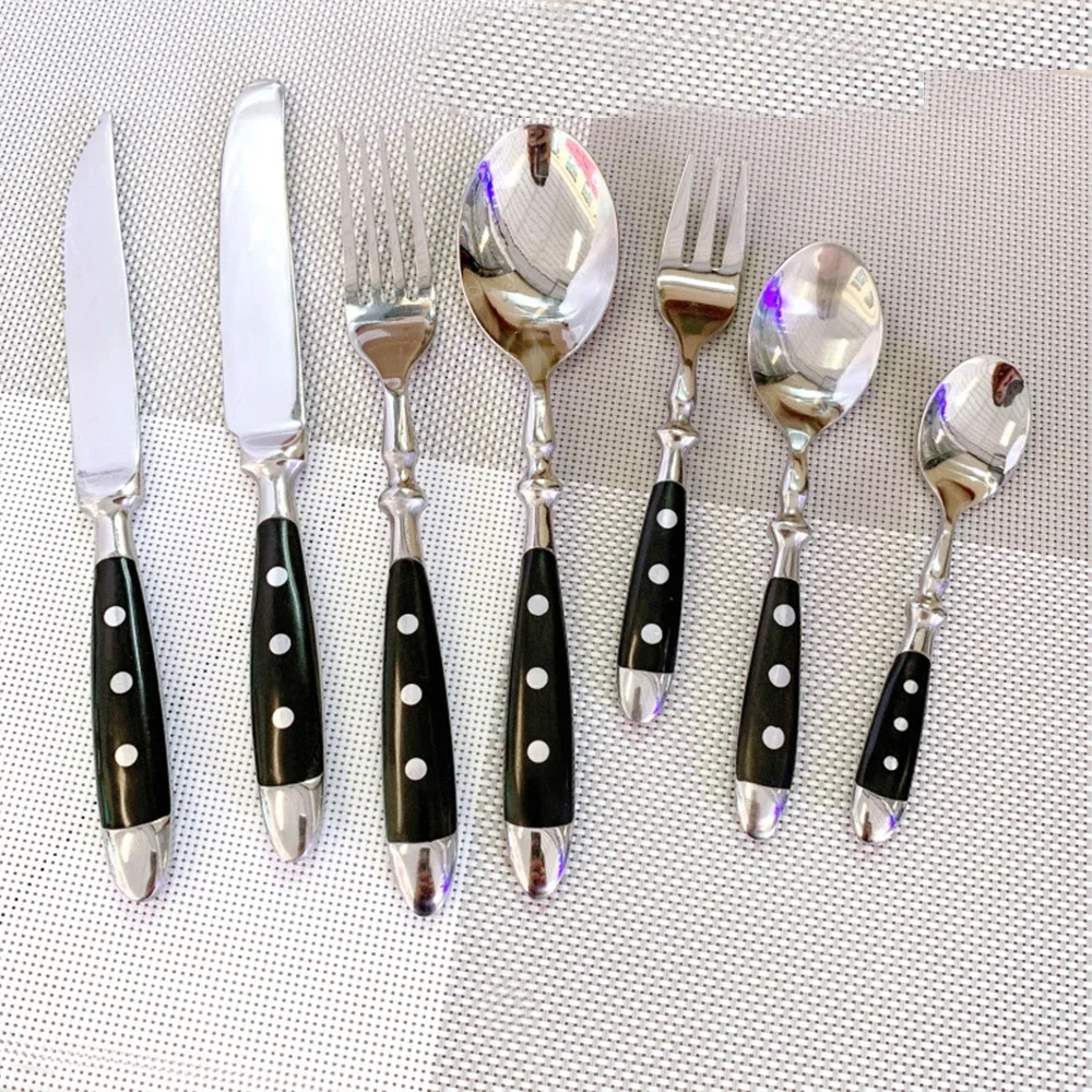 Western Food Tableware Set Three Nails Knife, Fork and Spoon Stainless Steel Practical Handle Knife  Bakelite Black