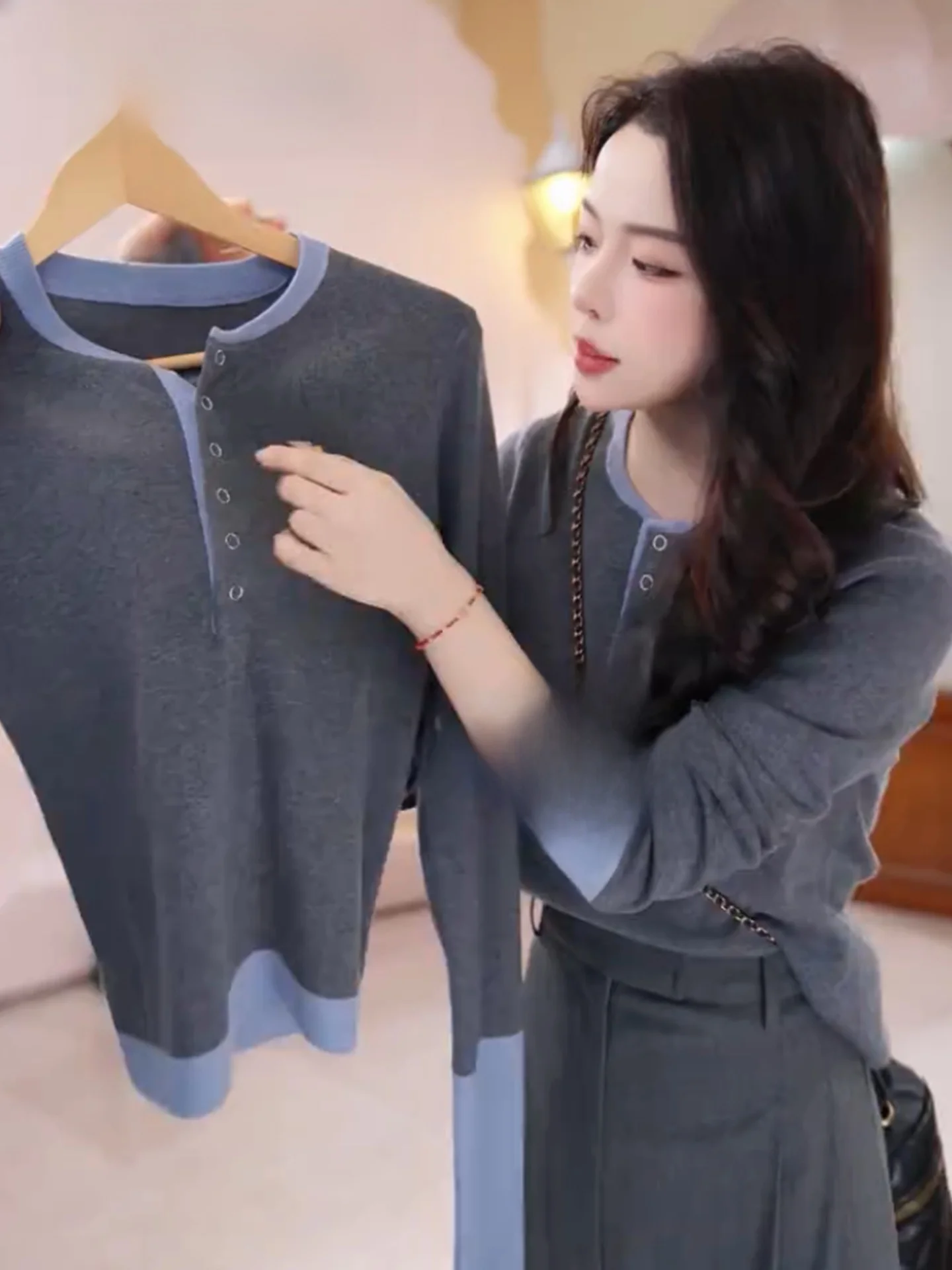 

Утягивающий вязаный свитер V-Ne Long Sve в стиле ретро, цветной базовый слой, топ для женщин, осенний модный корейский сле