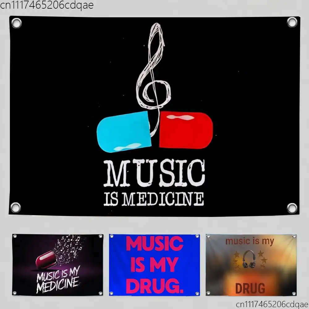 MUSIC IS MY DRUG Digital Printed Flag Tapestry Creative Pattern Photo Living Room Wall Art Party Outdoor Decor